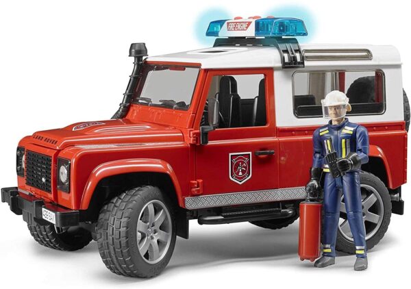 BRUDER 02596 LAND ROVER DEFENDER STATION WAGON FIRE DEPARTMENT KOUREAS TOYS