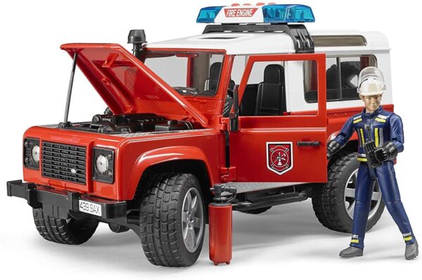 BRUDER 02596 LAND ROVER DEFENDER STATION WAGON FIRE DEPARTMENT KOUREAS TOYS