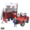 BRUDER 62701 BWORLD FIRE STATION WITH LAND ROVER DEFENDER