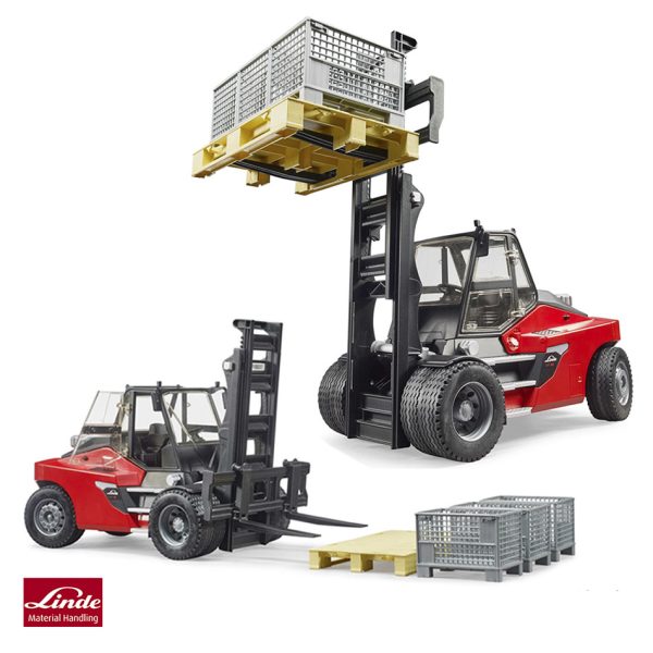 BRUDER 02513 LINDE HT160D STACKER WITH PALLET AND 3 PALLET CAGES KOUREAS TOYS