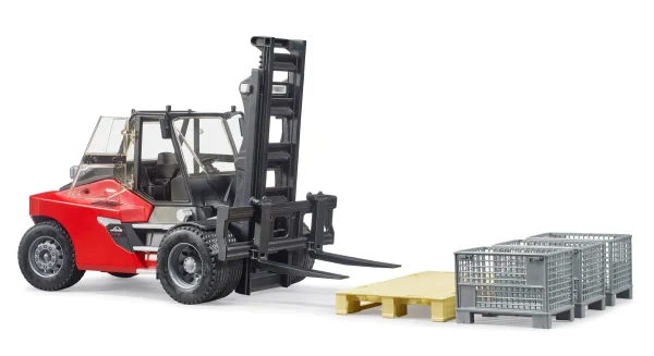 BRUDER 02513 LINDE HT160D STACKER WITH PALLET AND 3 PALLET CAGES KOUREAS TOYS