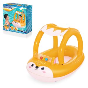BESTWAY 34168 FRIENDLY FOX CHILDREN'S INFLATABLE BOAT WITH SUN CANOPY KOUREAS TOYS