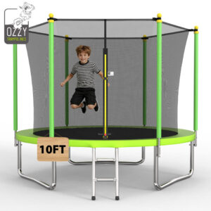 OZZY 10FT GREEN TRAMPOLINE WITH SAFETY NET & LADDER KOUREAS TOYS