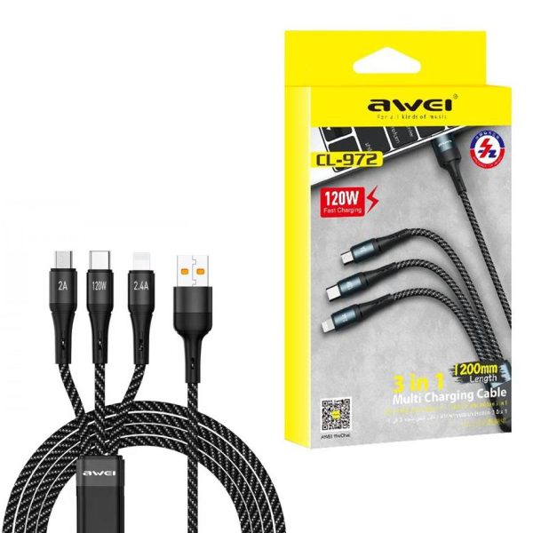 AWEI CL-972 BRAIDED USB MICRO/TYPE-C/LIGHTNING CABLE