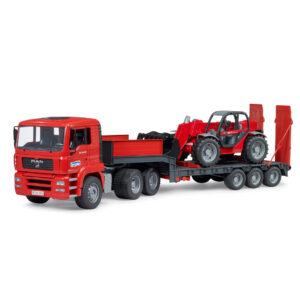 BRUDER 02774 MAN TGA TRUCK WITH LOW LOADER TRAILER AND MANITOU TELEHANDLER KOUREAS TOYS