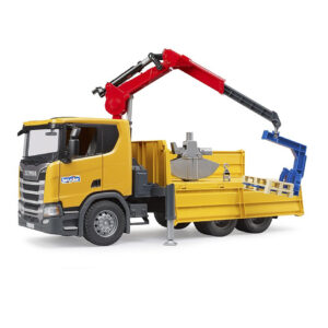 BRUDER 03551 SCANIA SUPER 560R CONSTRUCTION SITE TRUCK WITH CRANE AND 2 PALLETS KOUREAS TOYS