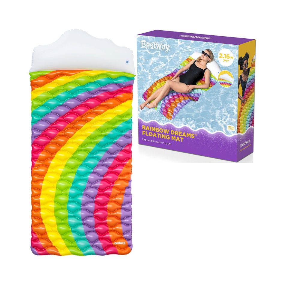 BESTWAY 44107 RAINBOW DREAMS FLOATING MAT – RAINBOW INFLATABLE SEA MATTRESS KOUREAS TOYS