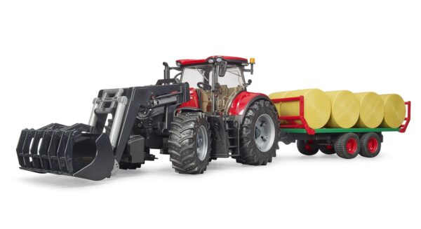 BRUDER 03198 CASE IH OPTUM 300CVX AND BALE TRANSPORT TRAILER KOUREAS TOYS
