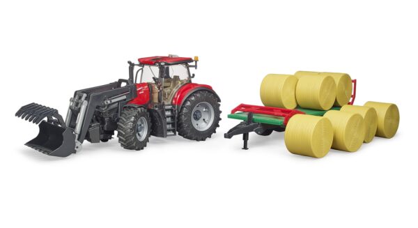 BRUDER 03198 CASE IH OPTUM 300CVX AND BALE TRANSPORT TRAILER KOUREAS TOYS