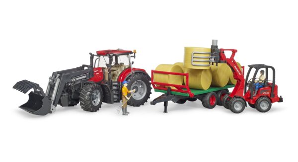 BRUDER 03198 CASE IH OPTUM 300CVX AND BALE TRANSPORT TRAILER KOUREAS TOYS