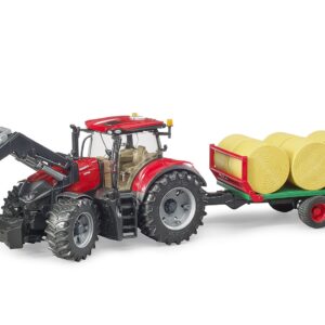BRUDER 03198 CASE IH OPTUM 300CVX AND BALE TRANSPORT TRAILER KOUREAS TOYS