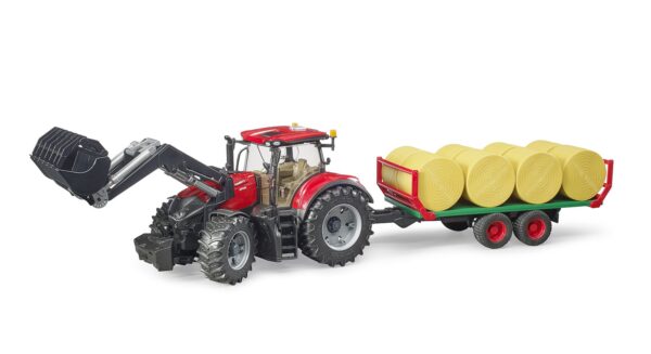 BRUDER 03198 CASE IH OPTUM 300CVX AND BALE TRANSPORT TRAILER KOUREAS TOYS