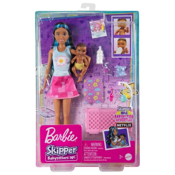 BRAND HJY34 BARBIE SKIPPER BABYSITTERS INC CRIB PLAYSET WITH DOLL, BABY DOLL WITH SLEEPY EYES, FURNITURE & ACCESSORIES KOUREAS TOYS