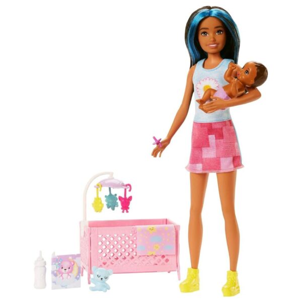 BRAND HJY34 BARBIE SKIPPER BABYSITTERS INC CRIB PLAYSET WITH DOLL, BABY DOLL WITH SLEEPY EYES, FURNITURE & ACCESSORIES KOUREAS TOYS