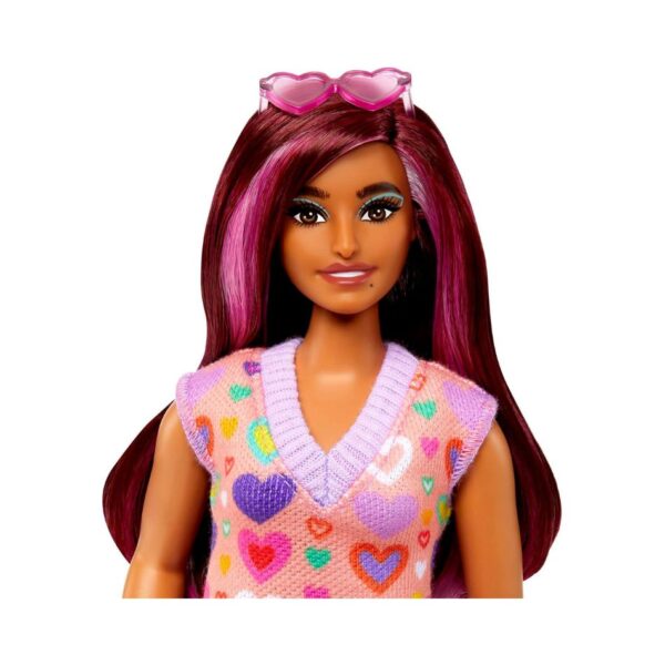 BRAND HJT04 BARBIE FASHIONISTAS DOLL 207 WITH A HEART-PRINT SWEATER DRESS, SUNGLASSES AND PLATFORM SHOES KOUREAS TOYS