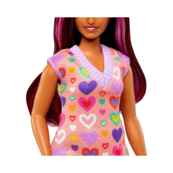 BRAND HJT04 BARBIE FASHIONISTAS DOLL 207 WITH A HEART-PRINT SWEATER DRESS, SUNGLASSES AND PLATFORM SHOES KOUREAS TOYS