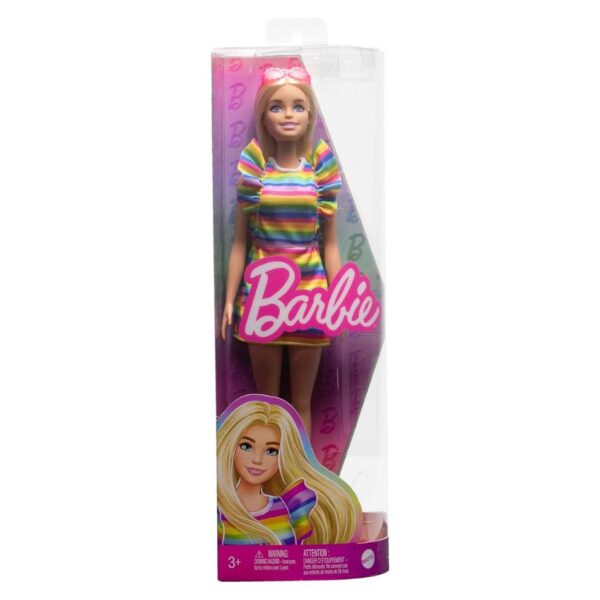 BRAND HPF73 BARBIE FASHIONISTAS DOLL 197 BLONDE DOLL WITH RAINBOW DRESS AND BRACES KOUREAS TOYS