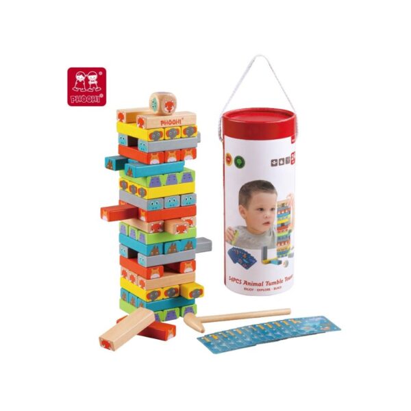 PHOOHI PH05U004 WOODEN 54 Pcs ANIMAL TUMBLE TOWER KOUREAS TOYS