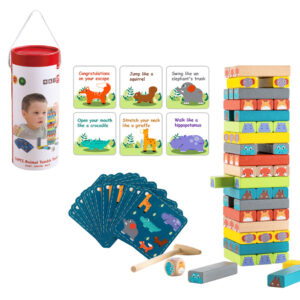PHOOHI PH05U004 WOODEN 54 Pcs ANIMAL TUMBLE TOWER KOUREAS TOYS