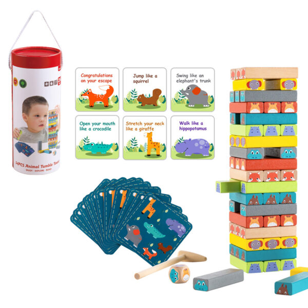 PHOOHI PH05U004 WOODEN 54 Pcs ANIMAL TUMBLE TOWER KOUREAS TOYS