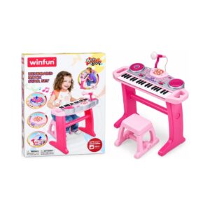 WINFUN 02068G PINK KIDS' KEYBOARD WITH STAND, MICROPHONE & STOOL – "KEYBOARD ROCK STAR" SET KOUREAS TOYS