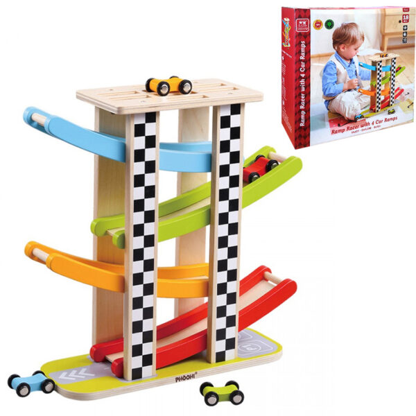 PHOOHI PH05W006 WOODEN RAMP RACER WITH 4 CAR RAMPS KOUREAS TOYS