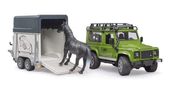BRUDER 02592 LAND ROVER DEFENDER WITH HORSE TRAILER KOUREAS TOYS