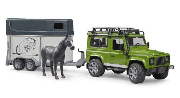 BRUDER 02592 LAND ROVER DEFENDER WITH HORSE TRAILER KOUREAS TOYS