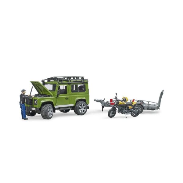BRUDER 02589 LAND ROVER DEFENDER AND SCRAMBLER DUCATI FULL THROTTLE KOUREAS TOYS