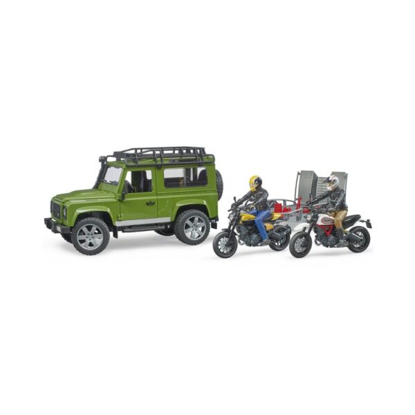 BRUDER 02589 LAND ROVER DEFENDER AND SCRAMBLER DUCATI FULL THROTTLE KOUREAS TOYS