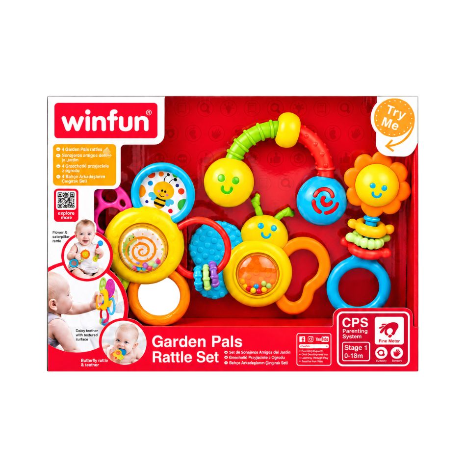 WINFUN 003207 GARDEN PALS 4-PIECE BABY RATTLE SET KOUREAS TOYS