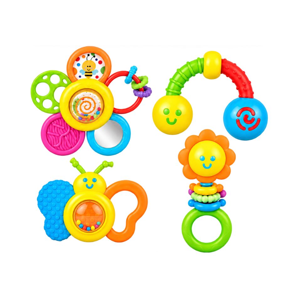 WINFUN 003207 GARDEN PALS 4-PIECE BABY RATTLE SET KOUREAS TOYS