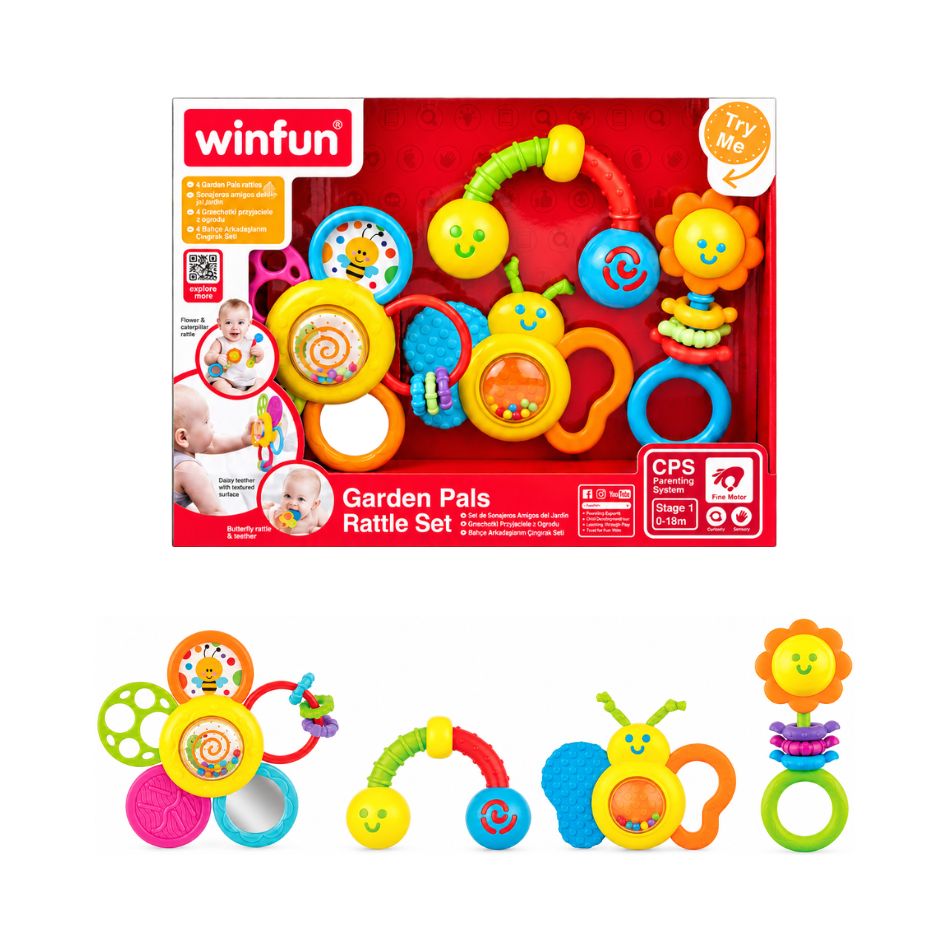WINFUN 003207 GARDEN PALS 4-PIECE BABY RATTLE SET KOUREAS TOYS