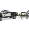 BRUDER 02507 RAM 2500 POLICE PICKUP WITH L AND S MODULE, TRAILER AND BOAT KOUREAS TOYS