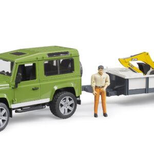 BRUDER 02593 LAND ROVER DEFENDER WITH TRAILER, JCB EXCAVATOR AND MAN KOUREAS TOYS