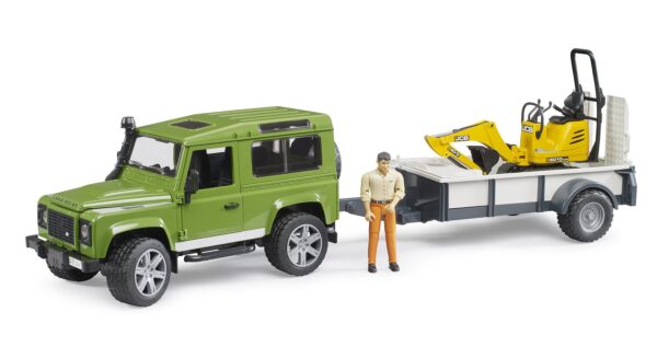 BRUDER 02593 LAND ROVER DEFENDER WITH TRAILER, JCB EXCAVATOR AND MAN KOUREAS TOYS