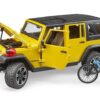 BRUDER 02543 JEEP WRANGLER RUBICON W. MOUNTAIN BIKE AND CYCLIST
