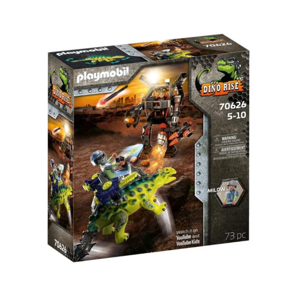 PLAYMOBIL 70626 ANKYLOSAURUS WITH FIGHTER VS ROBOT KOUREAS TOYS
