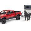 BRUDER 02501 RAM 2500 POWER WAGON WITH HORSE TRAILER AND HORSE KOUREAS TOYS