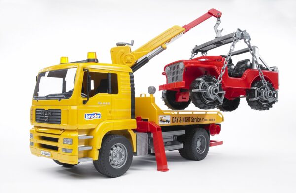 BRUDER 02750 MAN TGA BREAKDOWN TRUCK WITH CROSS COUNTRY VEHICLE KOUREAS TOYS