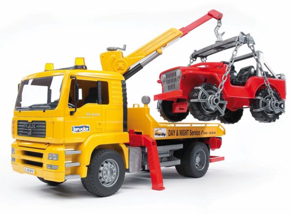BRUDER 02750 MAN TGA BREAKDOWN TRUCK WITH CROSS COUNTRY VEHICLE KOUREAS TOYS