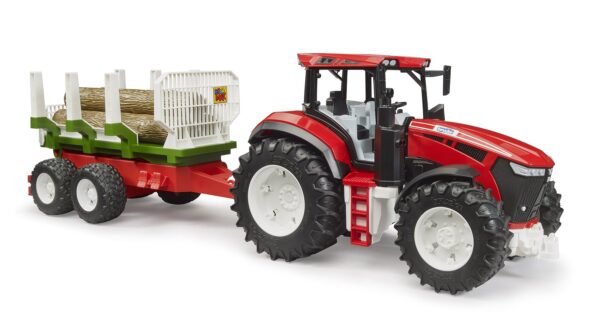BRUDER 03453 ROADMAX TRACTOR WITH FORWARDING TRAILER AND 3 TREE TRUNKS KOUREAS TOYS