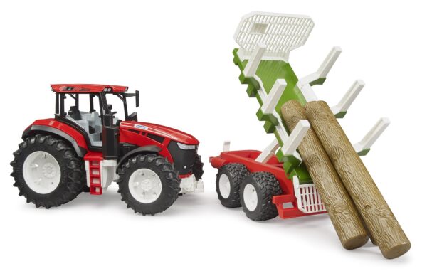 BRUDER 03453 ROADMAX TRACTOR WITH FORWARDING TRAILER AND 3 TREE TRUNKS KOUREAS TOYS