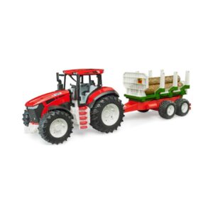 BRUDER 03453 ROADMAX TRACTOR WITH FORWARDING TRAILER AND 3 TREE TRUNKS KOUREAS TOYS