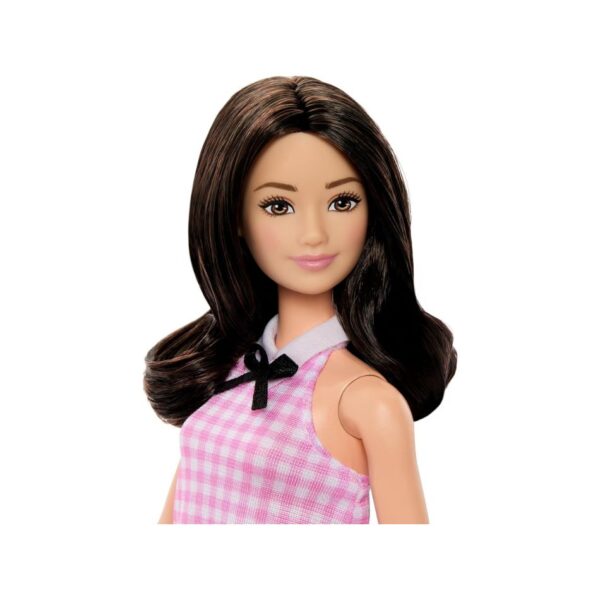 BRAND HRH21 BARBIE® FASHIONISTAS® DOLL #224 - BLACK WAVY HAIR, PINK GINGHAM DRESS & ACCESSORIES, 65TH ANNIVERSARY COLLECTIBLE TOY KOUREAS TOYS