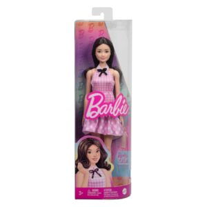 BRAND HRH21 BARBIE® FASHIONISTAS® DOLL #224 - BLACK WAVY HAIR, PINK GINGHAM DRESS & ACCESSORIES, 65TH ANNIVERSARY COLLECTIBLE TOY KOUREAS TOYS