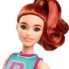 BRAND HYT90 BARBIE FASHIONISTAS DOLL #232 WITH RED HAIR, WEARING SPORTY “B” JERSEY TOP AND PLEATED PURPLE SKIRT WITH WATCH AND SNEAKERS KOUREAS TOYS