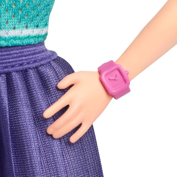 BRAND HYT90 BARBIE FASHIONISTAS DOLL #232 WITH RED HAIR, WEARING SPORTY “B” JERSEY TOP AND PLEATED PURPLE SKIRT WITH WATCH AND SNEAKERS KOUREAS TOYS