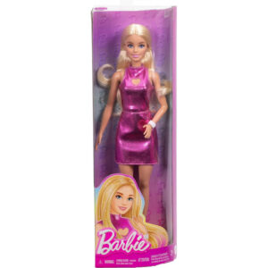 BARBIE HYT88 FASHIONISTAS DOLL #230 WITH BLOND HAIR, WEARING METALLIC PINK MINIDRESS WITH HEART CUT-OUT, WHITE BRACELET AND HEELS KOUREAS TOYS