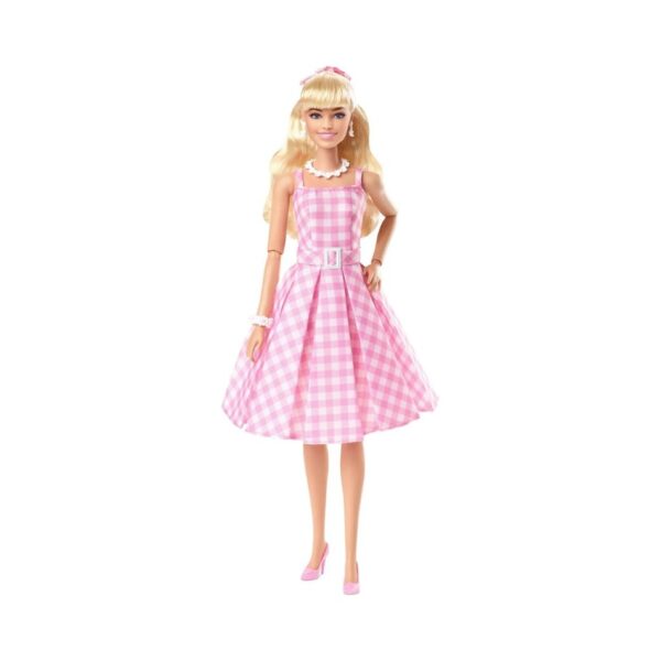 BRAND HPJ96 BARBIE THE MOVIE DOLL - PINK AND WHITE GINGHAM DRESS AND DAISY CHAIN NECKLACE KOUREAS TOYS